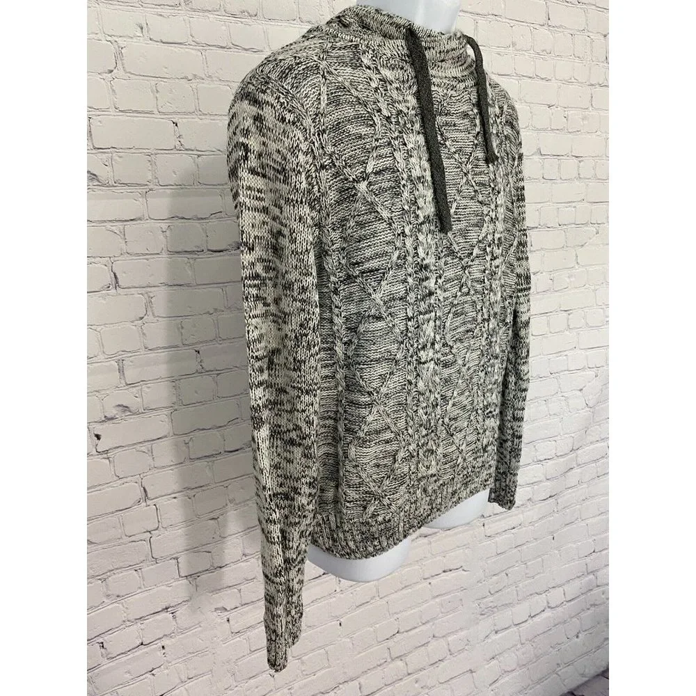 DARKBLACK White Black Chunky Knit Hooded Sweater Size M Medium